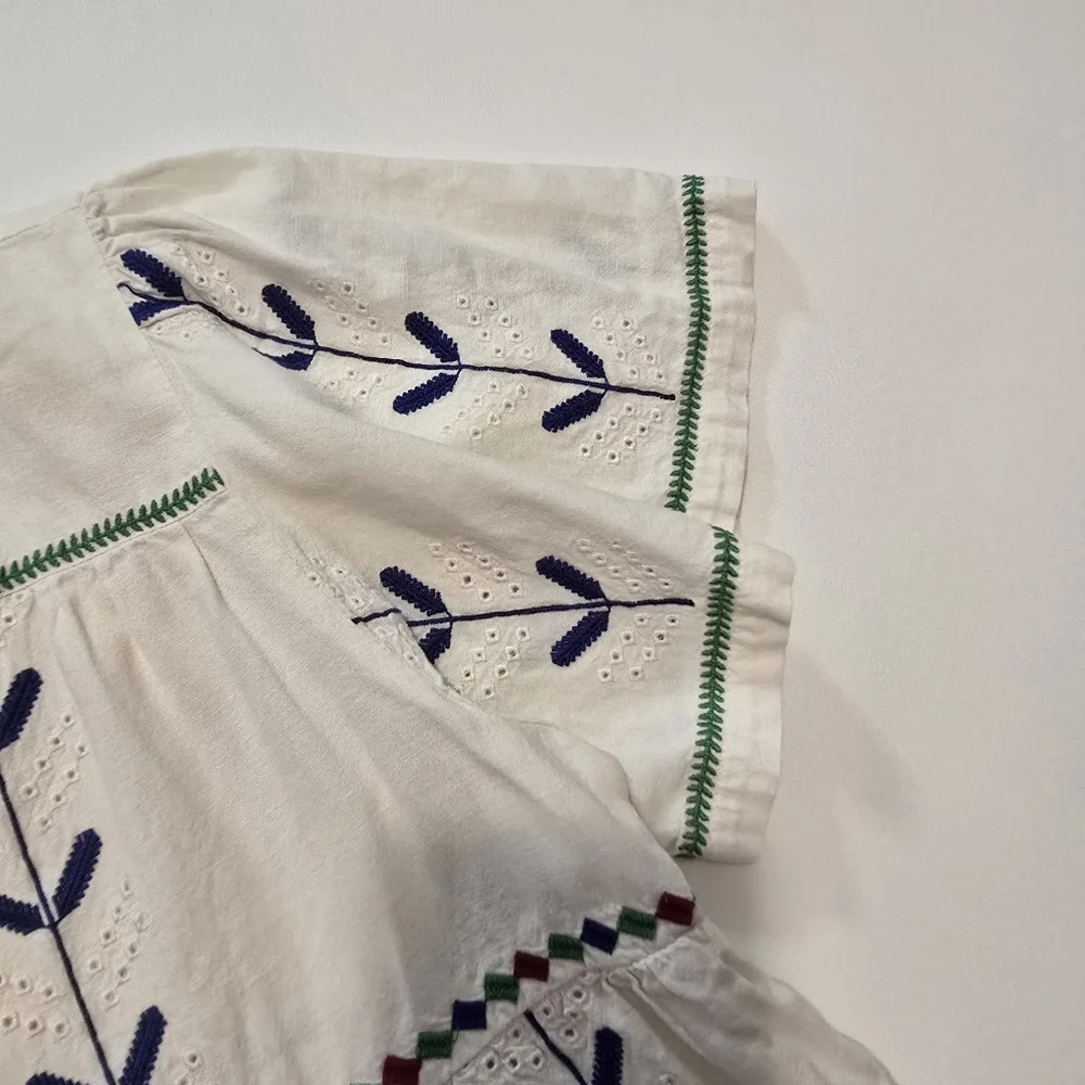 ba&sh Kimber Top Cotton Short sleeves Tie neck Pull on Size M - Picture 5 of 11